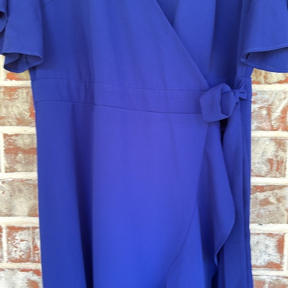 She + Sky Royal Blue Flutter Sleeve Midi Wrap Dress - Picture 3 of 15